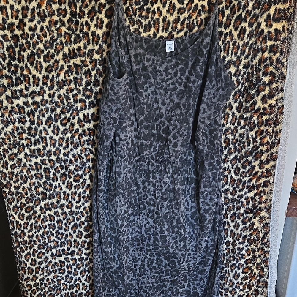 Old Navy Black Charcoal Leopard Slip Dress